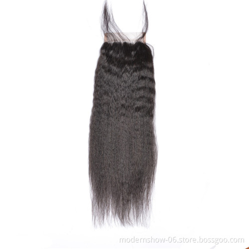 Wholesale price Yaki weave  lace closure 4x4 5x5 6x6 kinky straight hair free part middle part three part closure hair piece